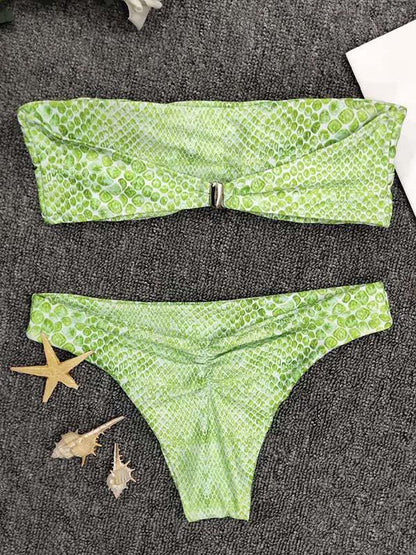 Sexy Strapless Snake Print Bikini Set