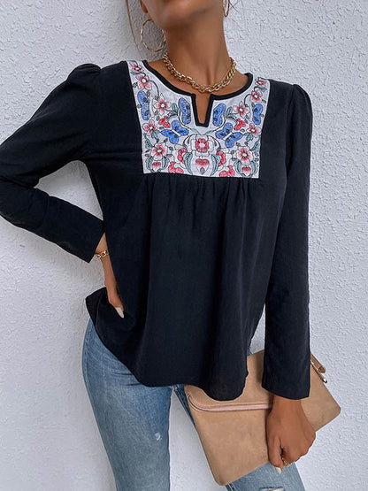 Original Split-Joint Long Sleeve Ethnic Printed T-Shirts Tops