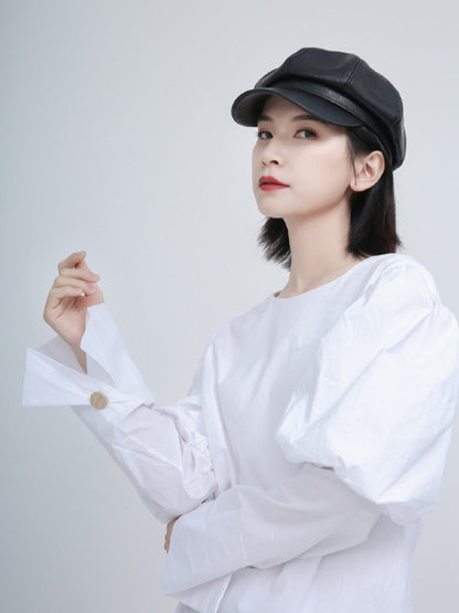 White Puff Sleeve Round Neck Shirt