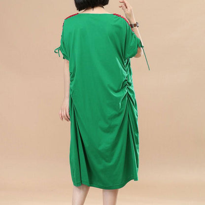 Women Loose Casual Summer Cotton Green Dress