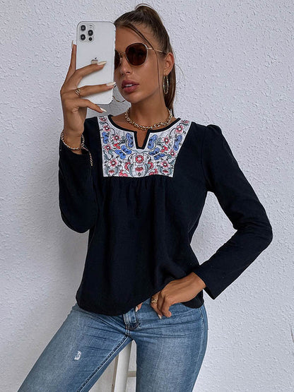 Original Split-Joint Long Sleeve Ethnic Printed T-Shirts Tops