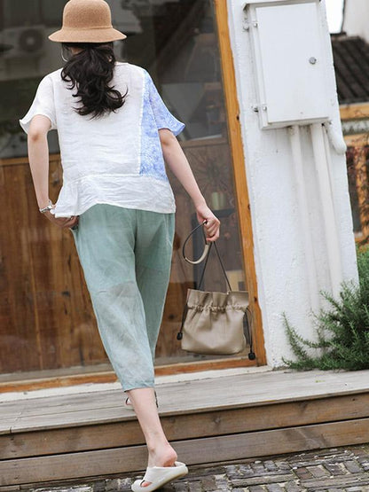 Casual Retro Frog Wide Leg Cropped Trousers