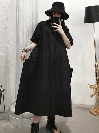 Vintage Loose Oversize V-neck Solid Dress