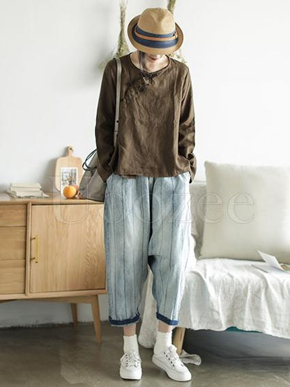 Retro Striped Wide-leg Jeans Pants