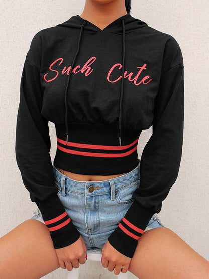 Long Sleeve Letter Printed Contrast Hoodies