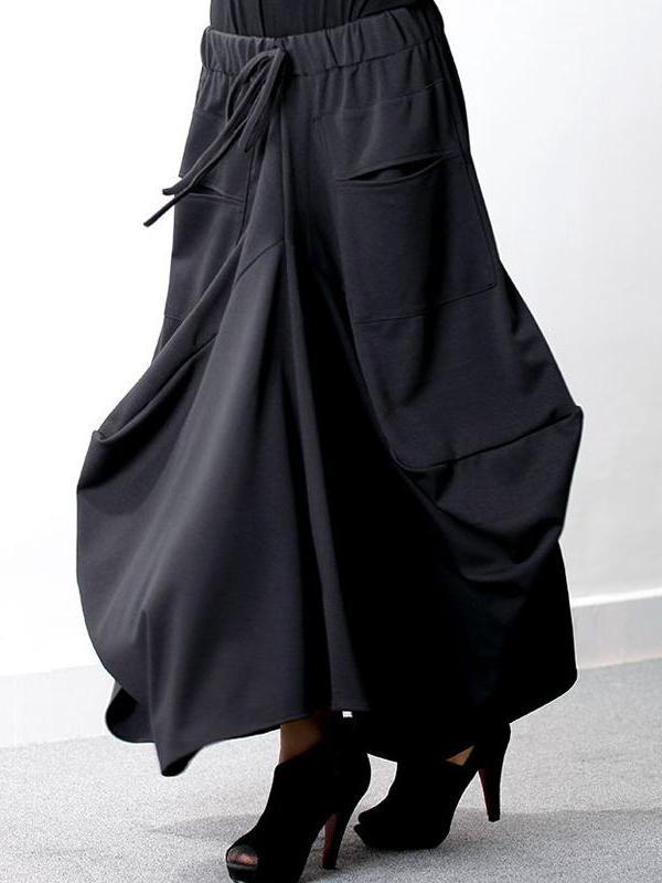Loose Black Cropped A-line Split-joint Pants