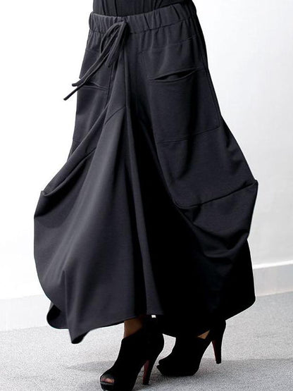 Loose Black Cropped A-line Split-joint Pants