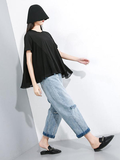 Chiffon Asymmetric Solid T-shirt