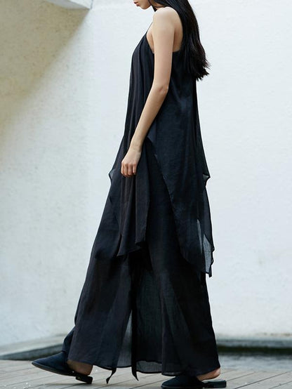 Simple Black Split-joint Split-side Long Dress