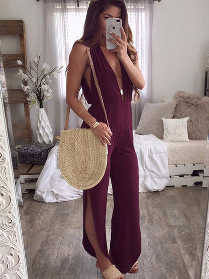 Fashion V-neck Casual Sleeveless Jumpsuit
