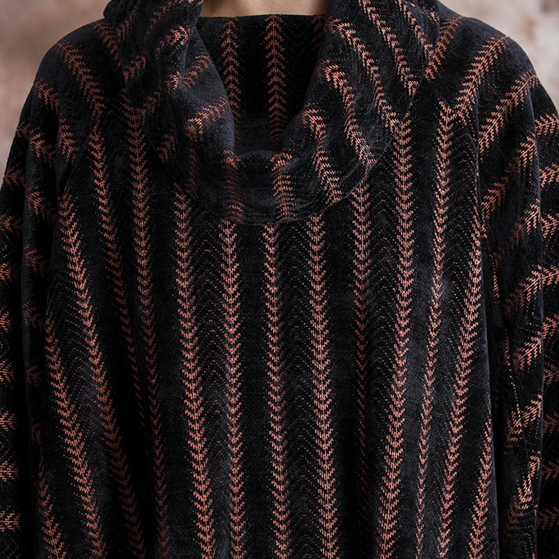 Buykud Loose Split Hem Bat Sleeve Casual Stripe Dress