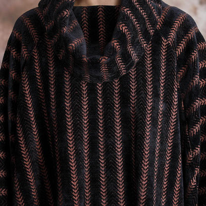 Buykud Loose Split Hem Bat Sleeve Casual Stripe Dress