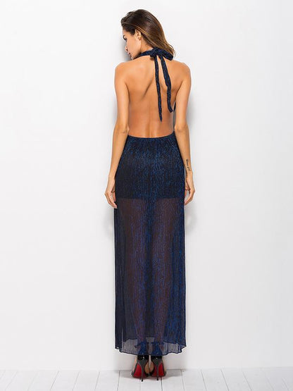 Solid Color Halterneck Backless Maxi Dress