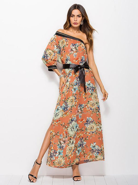 Floral One-shoulder Bohemia Maxi Dress