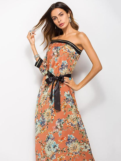 Floral One-shoulder Bohemia Maxi Dress