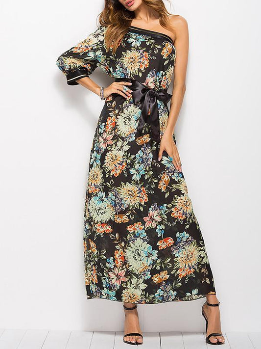 One-shoulder Printed Bohemia Maxi Dress