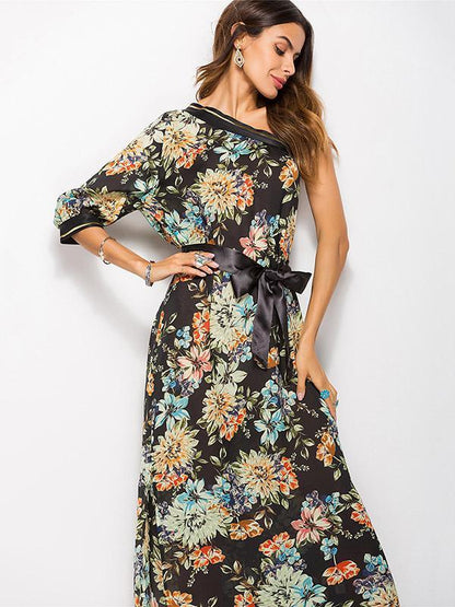 One-shoulder Printed Bohemia Maxi Dress