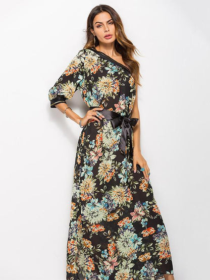 One-shoulder Printed Bohemia Maxi Dress