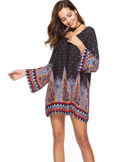 Floral Printed Kaftan Mini Dress