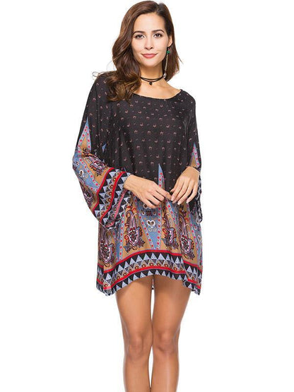 Floral Printed Kaftan Mini Dress
