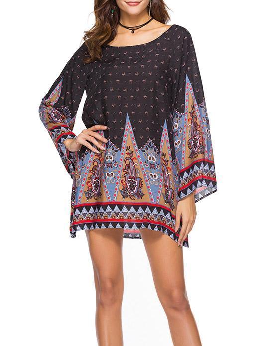 Floral Printed Kaftan Mini Dress