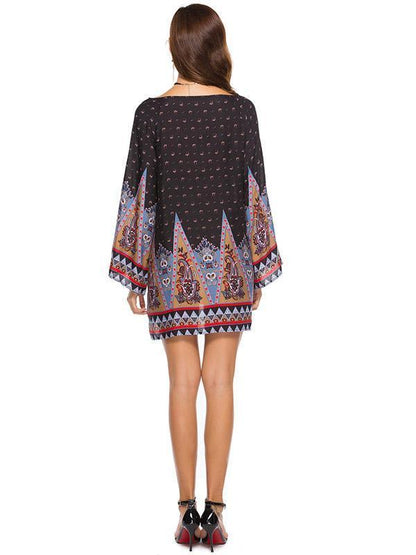 Floral Printed Kaftan Mini Dress