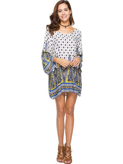 Printed Long Sleeves Kaftan Mini Dress
