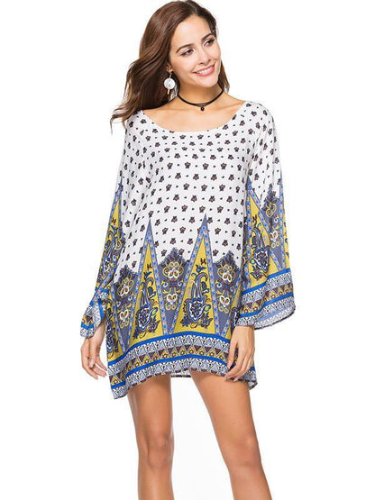 Printed Long Sleeves Kaftan Mini Dress