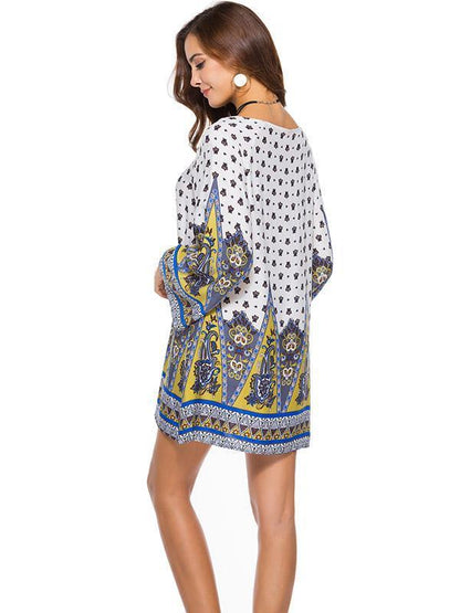 Printed Long Sleeves Kaftan Mini Dress
