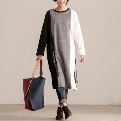 Fall Winter Women Round Neck Long Sleeve Lacing Dress