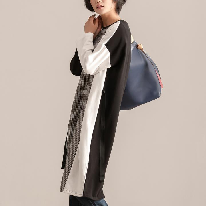 Fall Winter Women Round Neck Long Sleeve Lacing Dress
