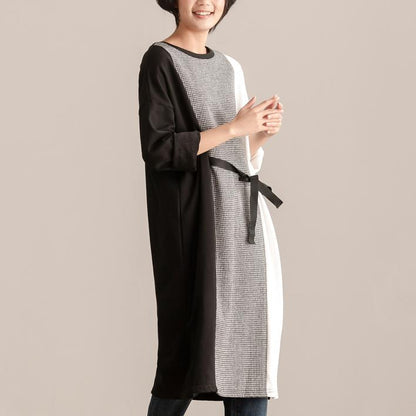 Fall Winter Women Round Neck Long Sleeve Lacing Dress