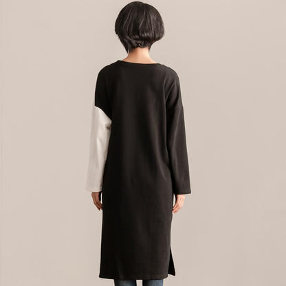 Fall Winter Women Round Neck Long Sleeve Lacing Dress