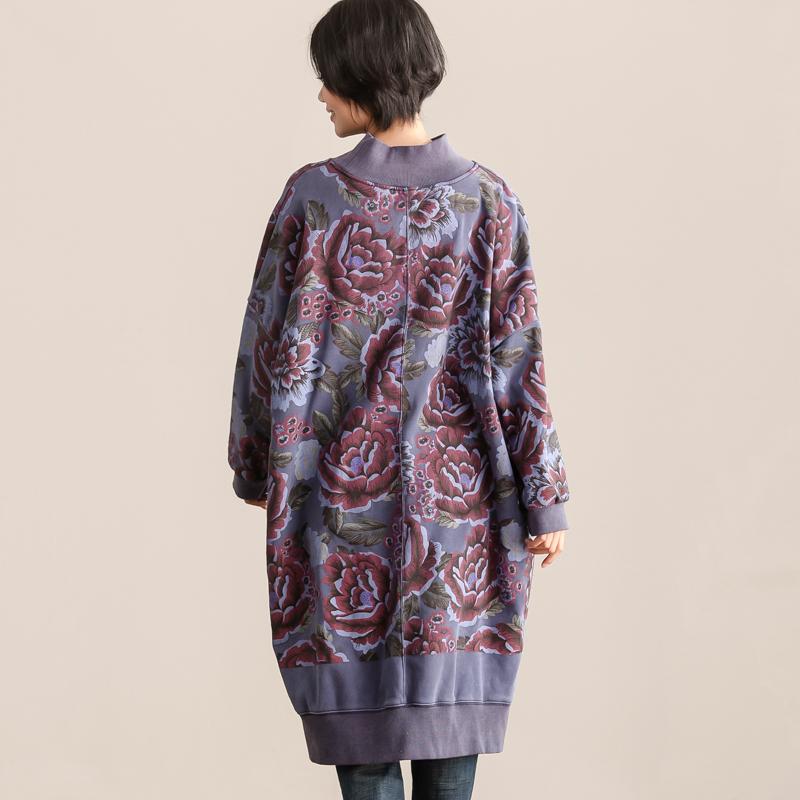 Turtle Neck Long Sleeve Floral Printing Women Cotton Dress