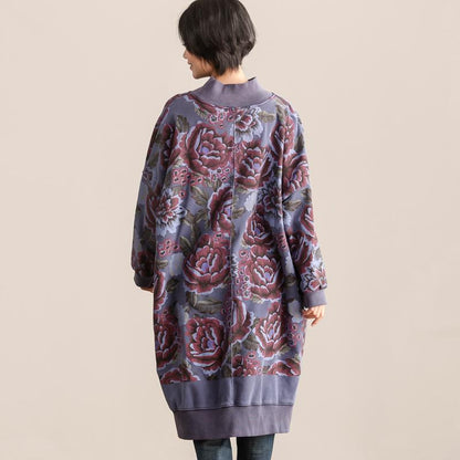 Turtle Neck Long Sleeve Floral Printing Women Cotton Dress