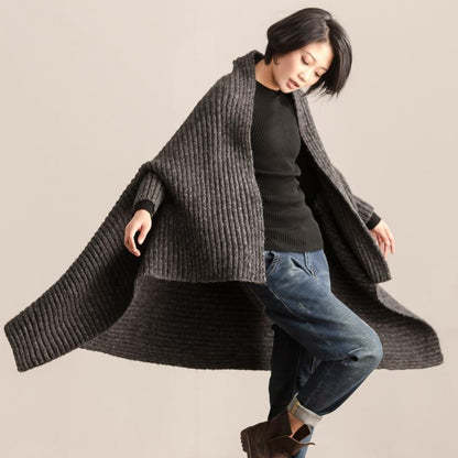 Women Casual Loose Woolen Autumn Winter Cardigan Coat