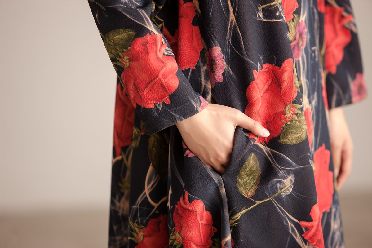 Loose Women Autumn Round Neck Long Sleeve Printing Dress
