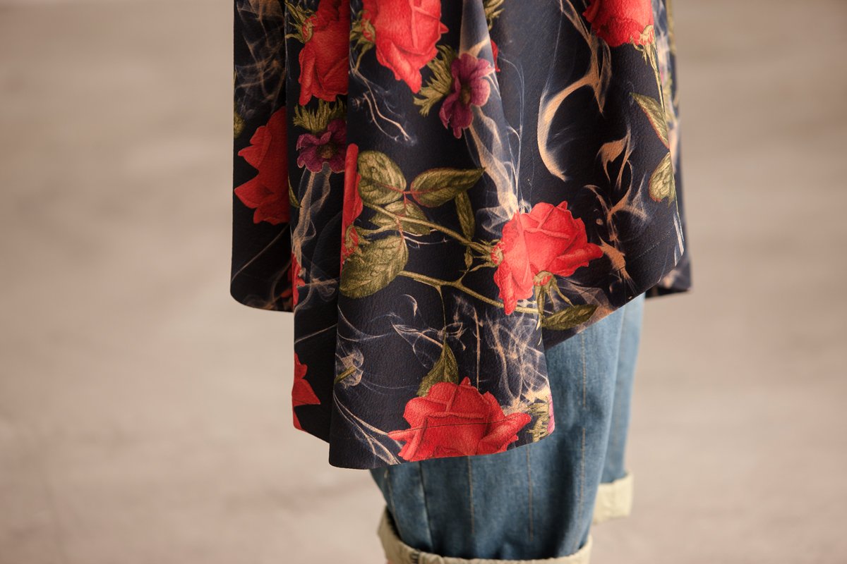 Loose Women Autumn Round Neck Long Sleeve Printing Dress