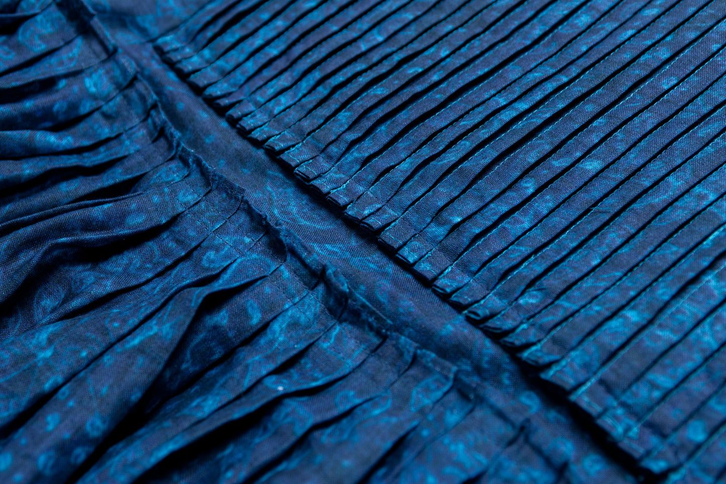 Women Pleated Short Sleeves Dress Blue Summer Skirt