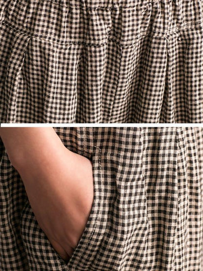 Irregular Women Lattice Loose Linen Cotton Long Pants