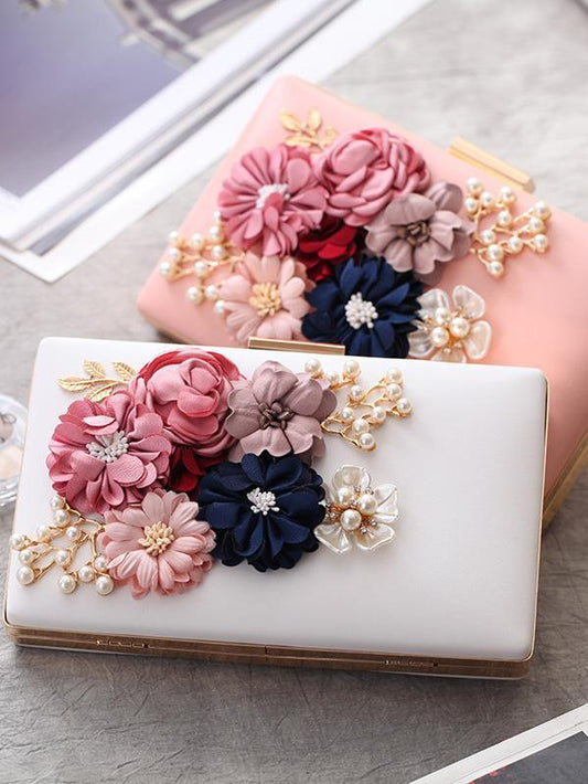 Fashion Premium Handbag in Pink and White Color with Floral Decorations