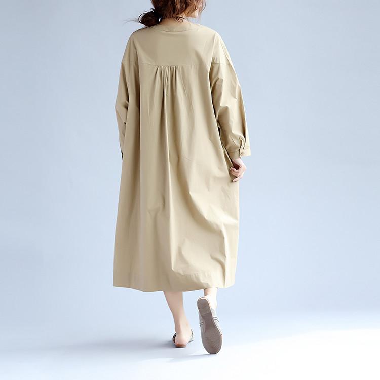 Cotton Women Long Sleeves Khaki Dress