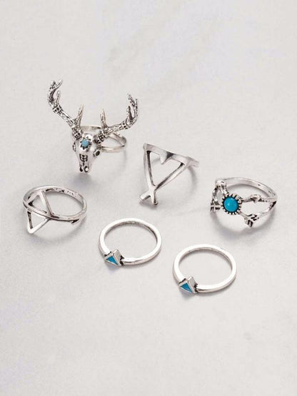 Gypsy 7PCS Elk Pattern Turquoise Rings Accessories