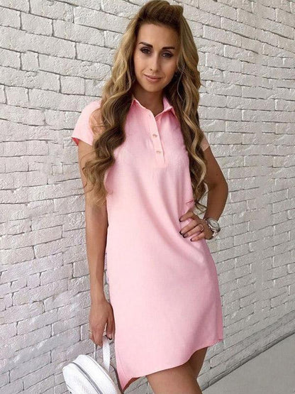 Stand Collar Short Sleeve Mini Dress