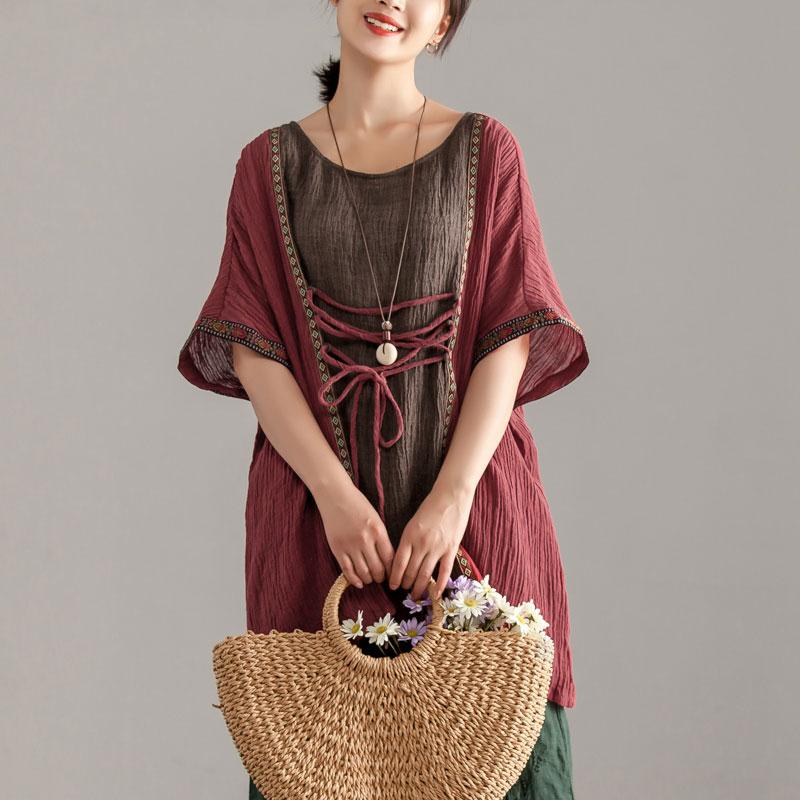 Loose Large Size Women Short Sleeve Splicing Tops