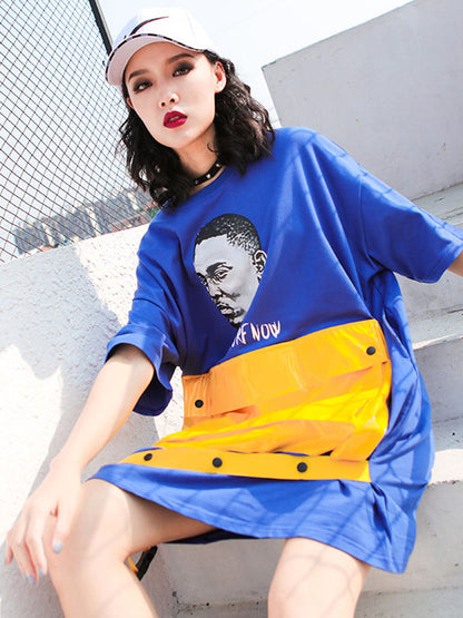 LOOSE SPLIT-JOINT COLOR-BLOCK POCKET T-SHIRT