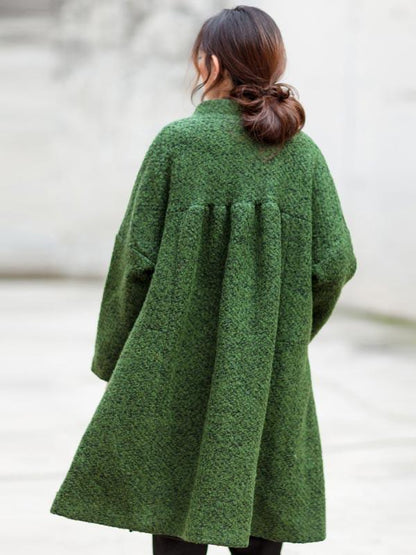 women casual loose woolen coat green