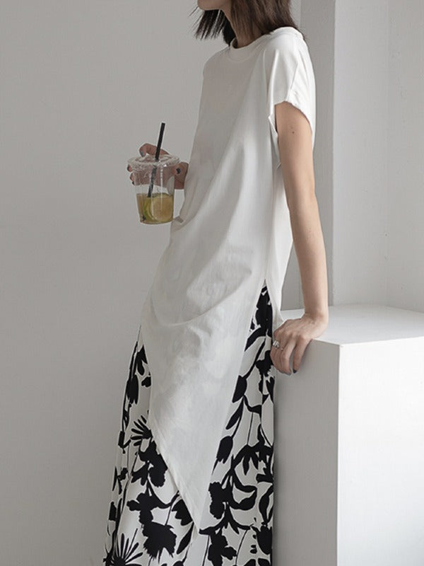 LOOSE COPPED COTTON CHIC DESIGNED LONG T-SHIRTS