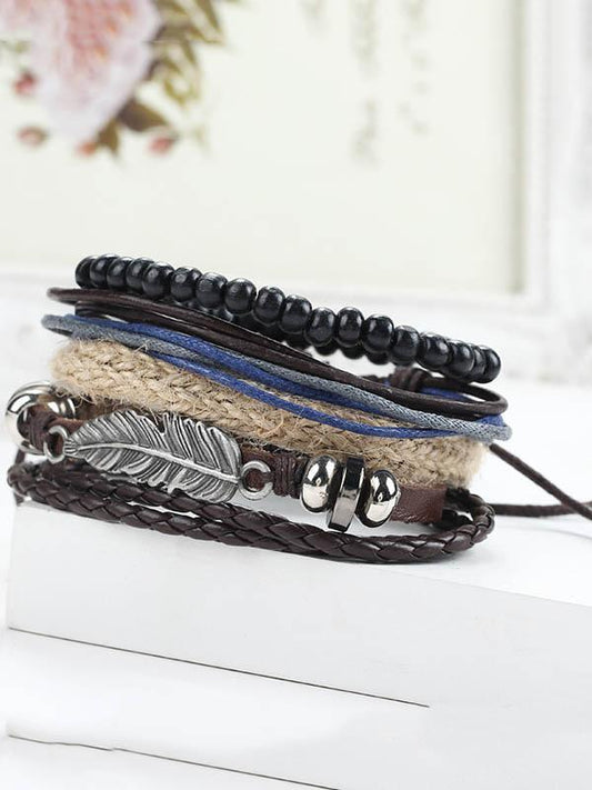 Multilayer Feather Wooden Bead Bracelet Accessories