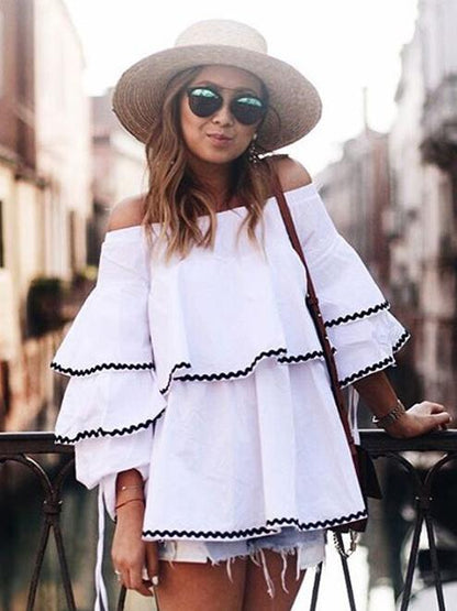 Sexy Off-the-shoulder Backless Falbala Blouses&shirts Tops